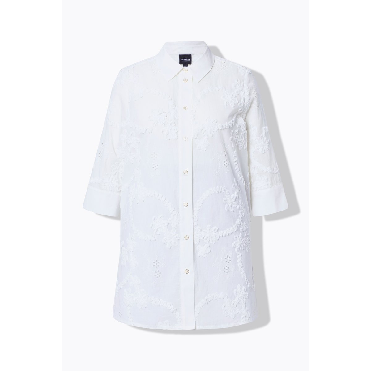 Chemisier long avec broderies blanc neige, ULLA POPKEN