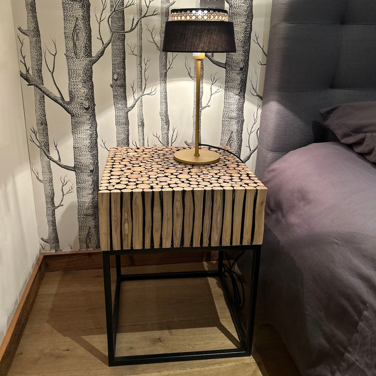 Meuble d'appoint en métal et branche de teck, TAHAA noir, NOW'S HOME