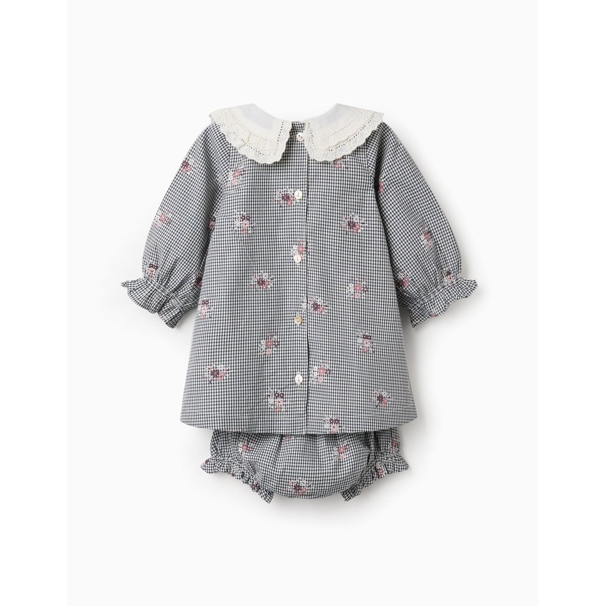 Robe en coton à motif Vichy et imprimé floral bleu foncé, ZIPPY
