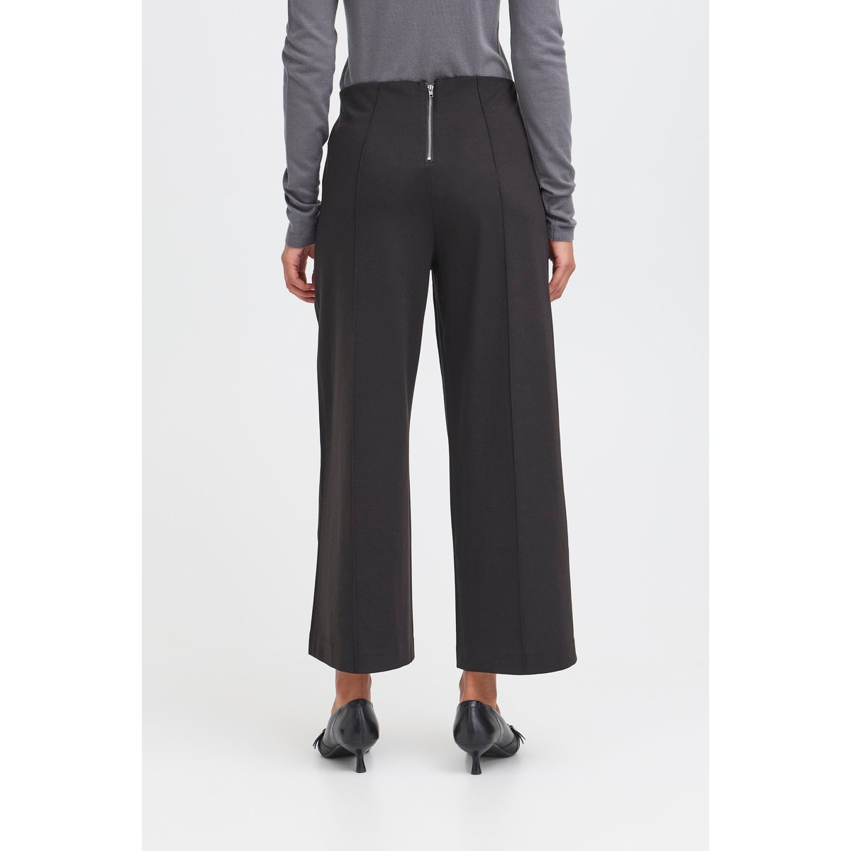 Pantalon cropped à jambes larges, taille haute noir, ICHI