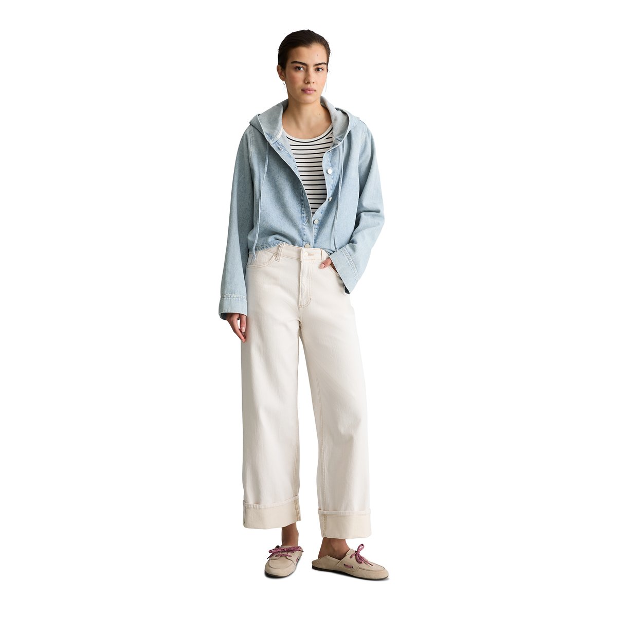 Blouse en jean à capuche relaxed en pur coton bleu clair, MARC O’POLO DENIM