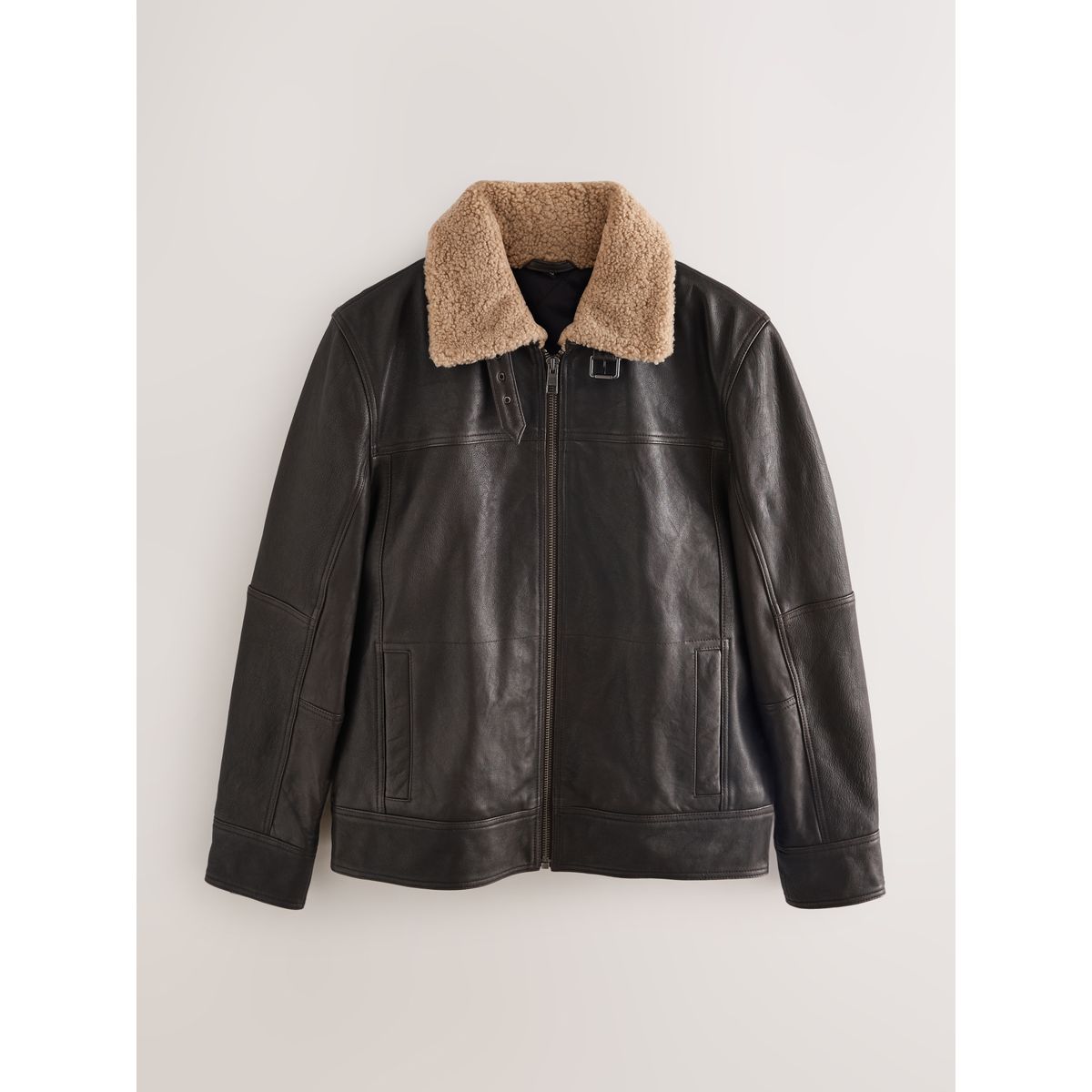 Veste en cuir avec col shearg marron, NEXT