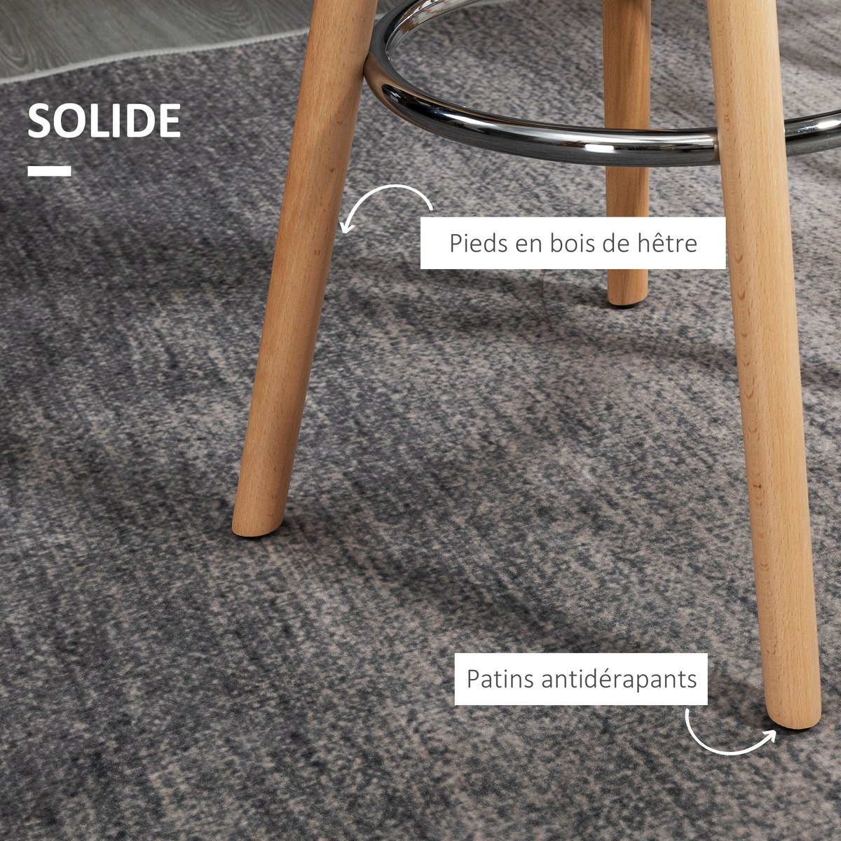 Tabouret de bar PU Blanc blanc, bois clair, HOMCOM