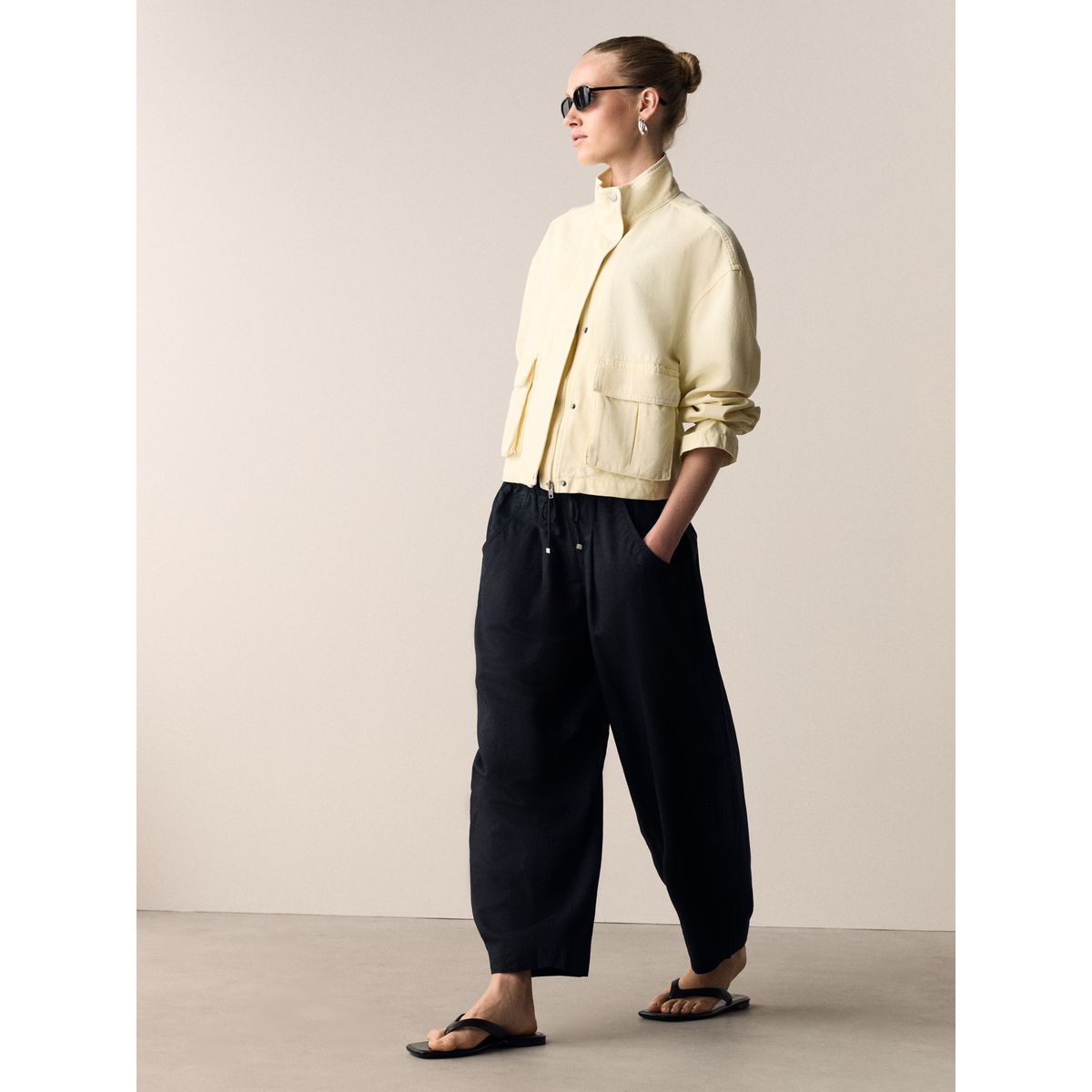 Pantalon large en lin et coton, lot de 2 noir/marron chocolat, NEXT