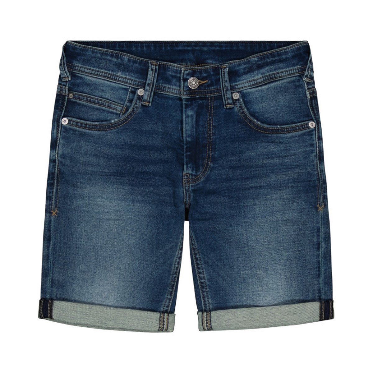 Short en coton indigo délavé avec une coupe droite et des revers indigo, TEDDY SMITH
