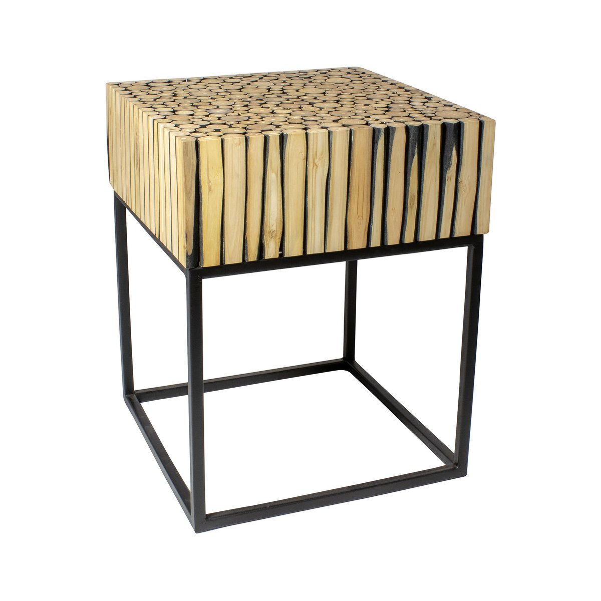 Meuble d'appoint en métal et branche de teck, TAHAA noir, NOW'S HOME