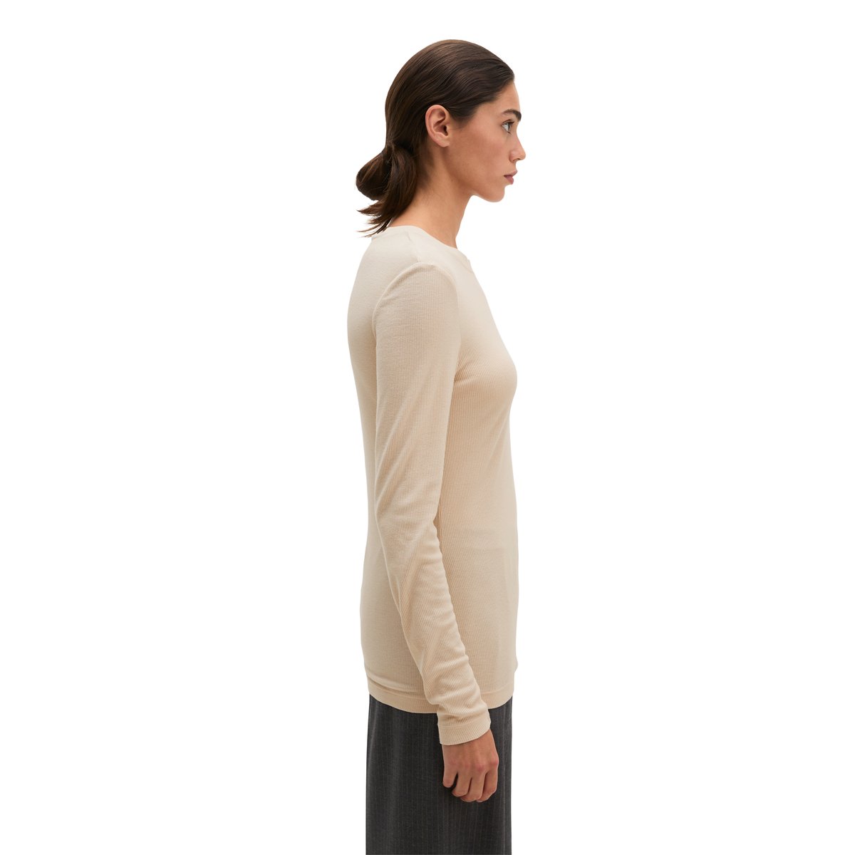 T-shirt long à côtes slim en jersey stretch de coton bio Lyocell gris, MARC O'POLO