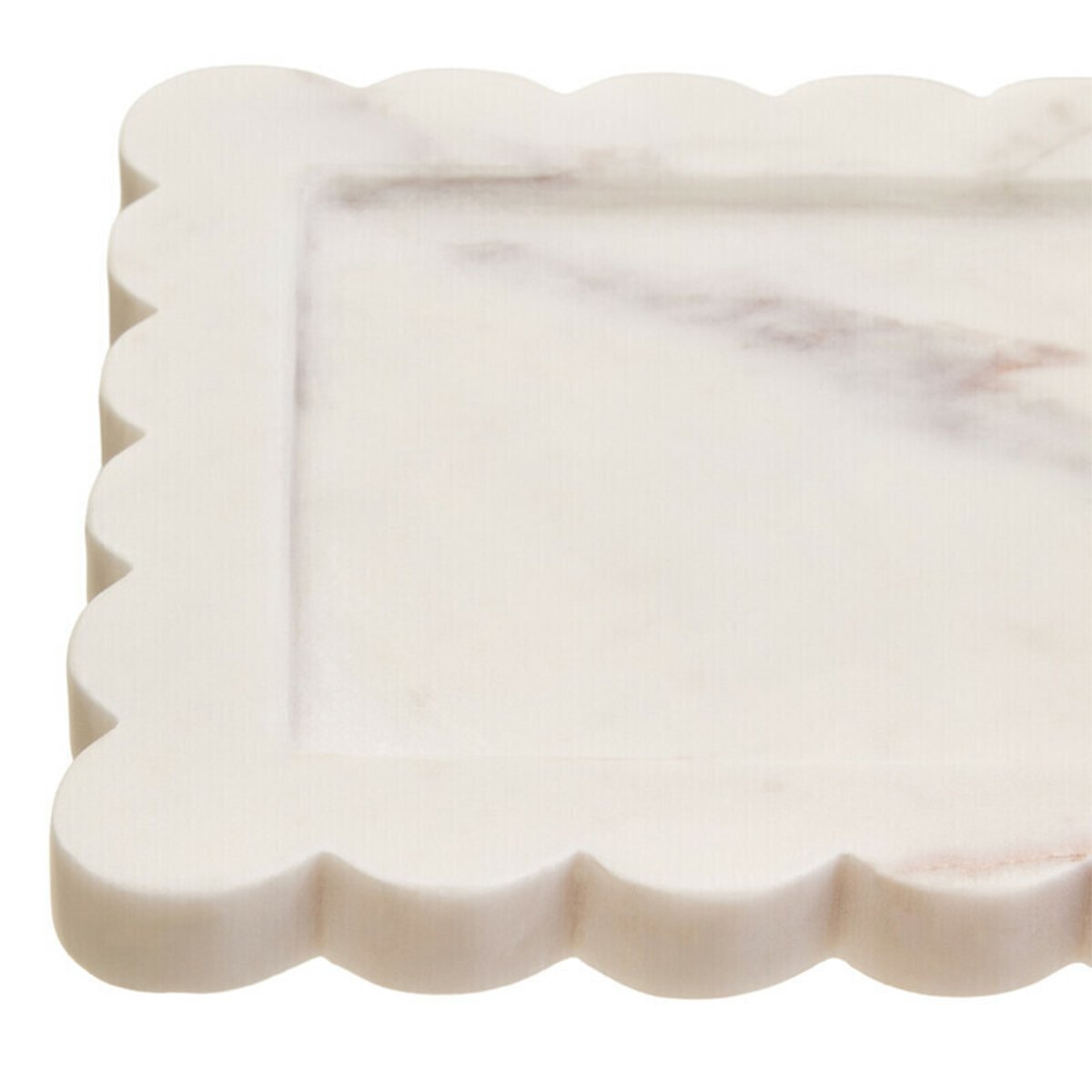 Small White Marble Square Tray with Scallop Edges white, FIFTY FIVE SOUTH