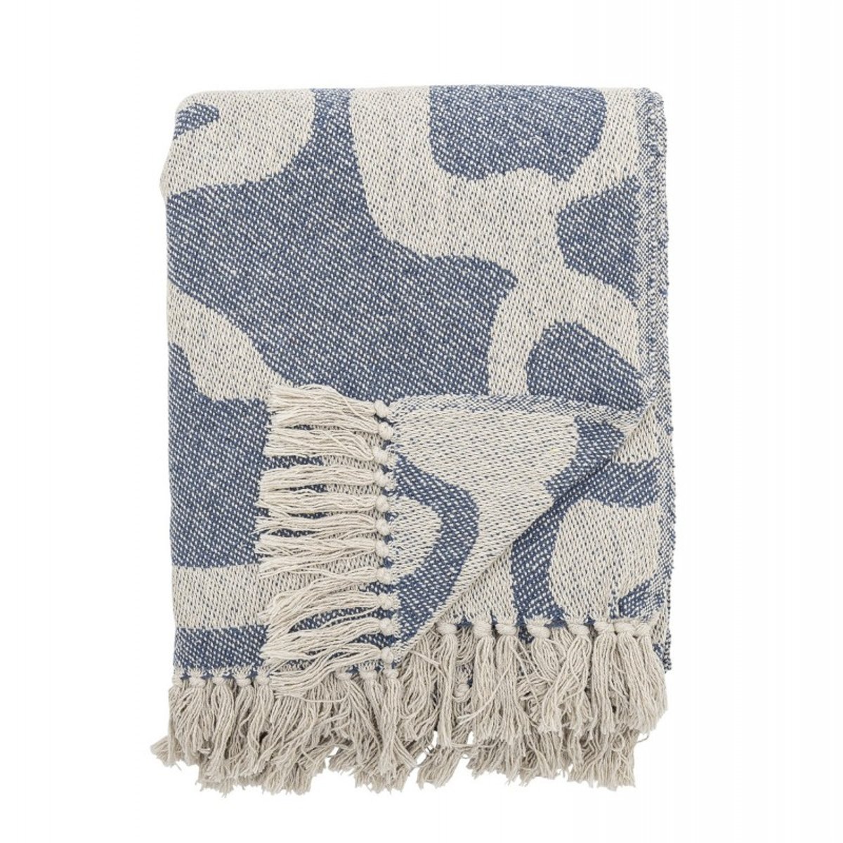 Plaid coton recyclé franges SALOBRE bleu clair, BLOOMINGVILLE