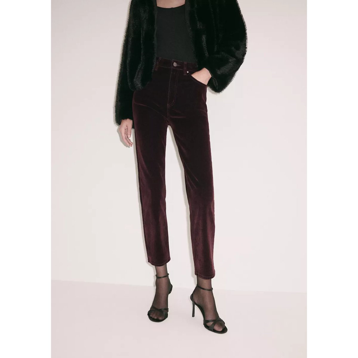 Pantalon-skinny en velours lie de vin, MANGO