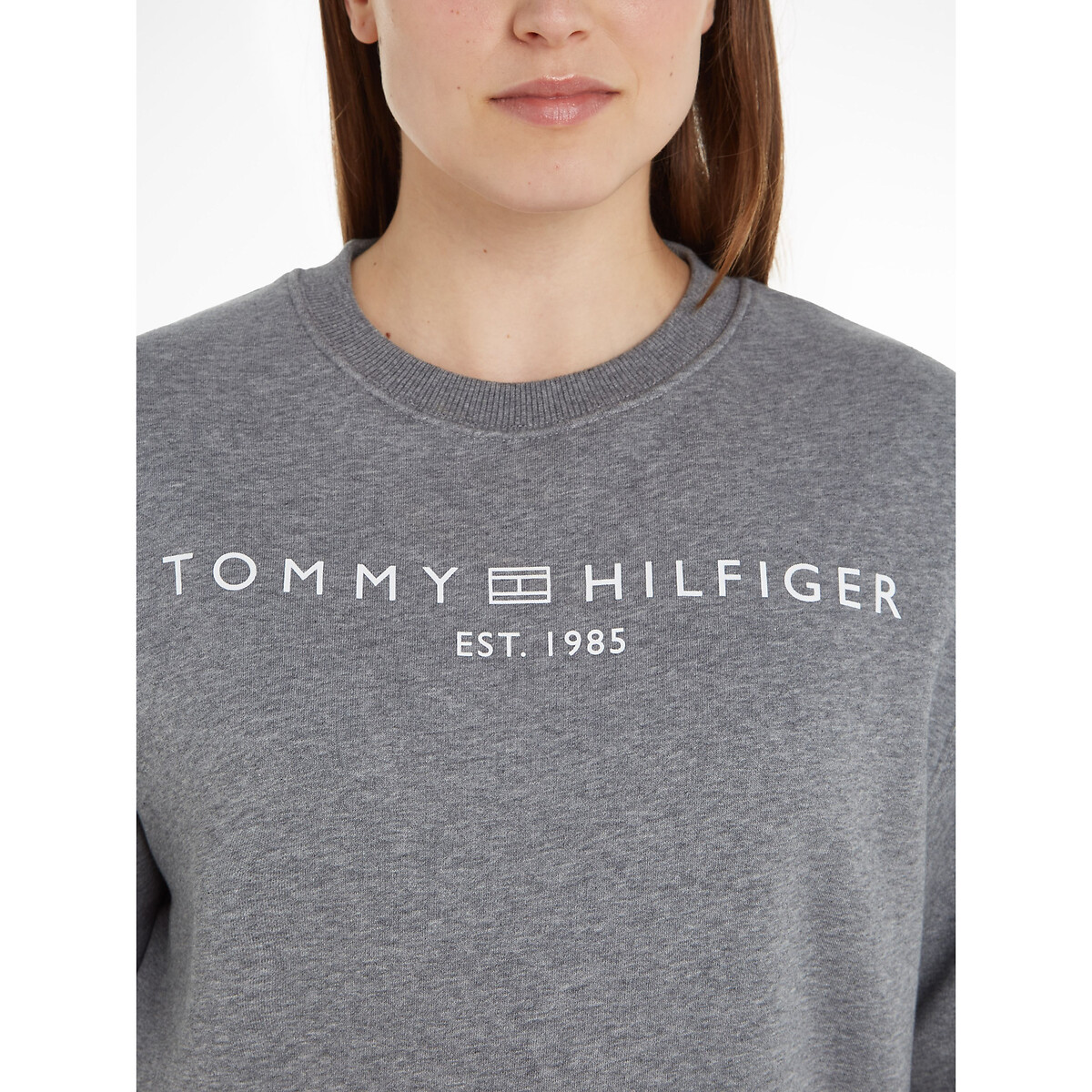 Sweat col rond logo gris, TOMMY HILFIGER