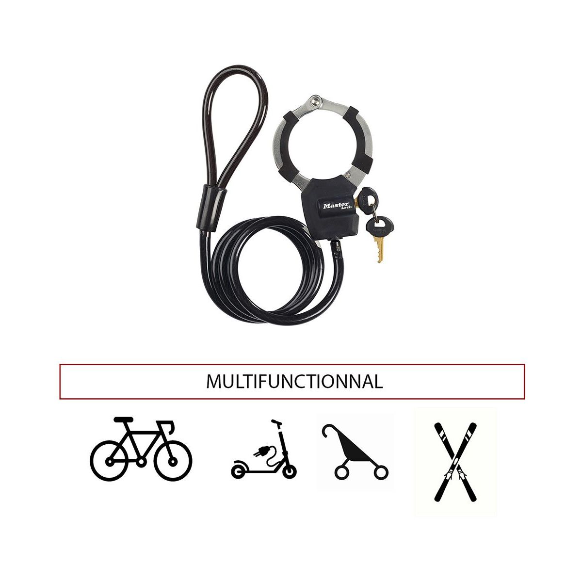 Antivol Menottes Street Cuff avec cable à boucle noir, MASTER LOCK