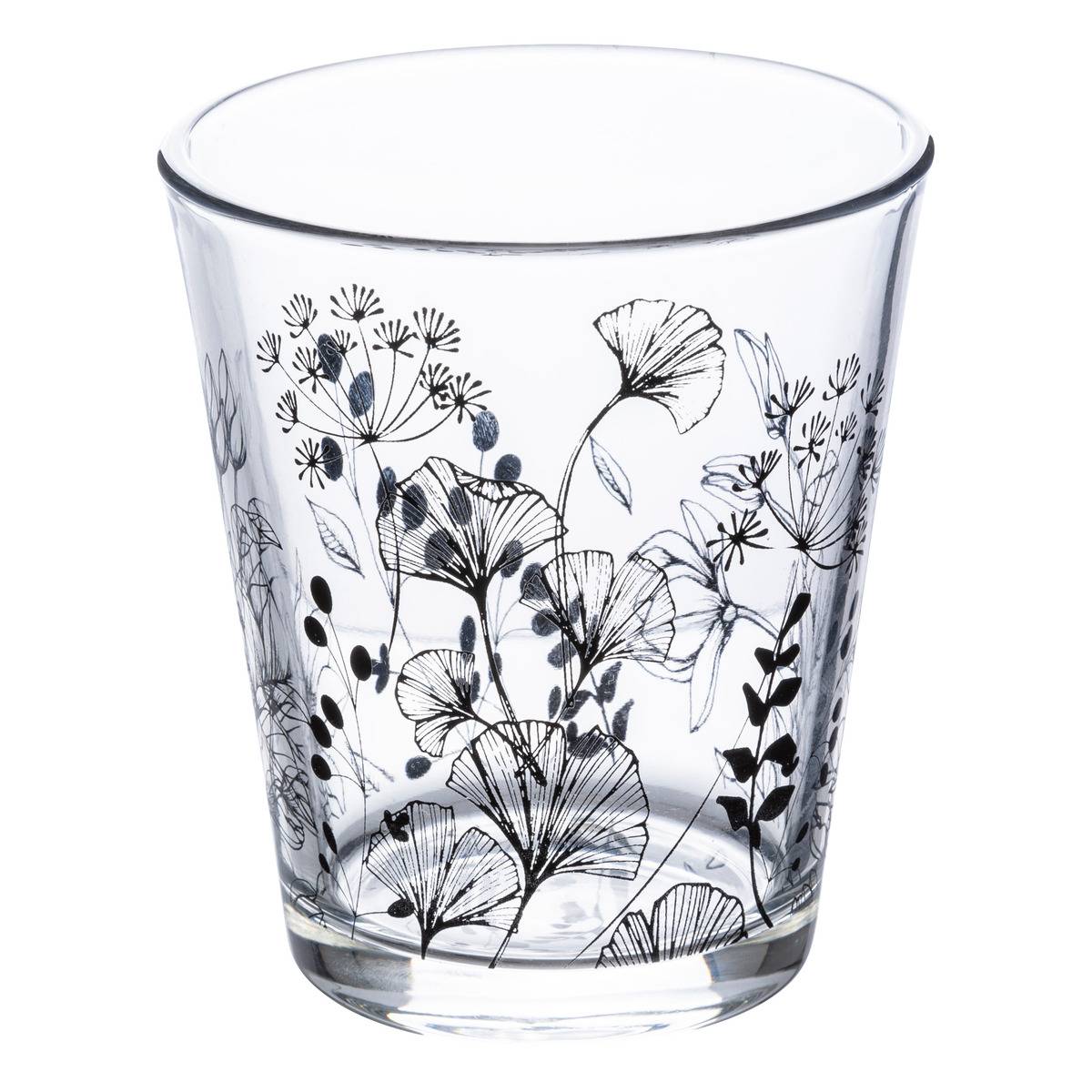 Lot de 6 verres bas en verre WHITE FLORAL transparent, SECRET DE GOURMET