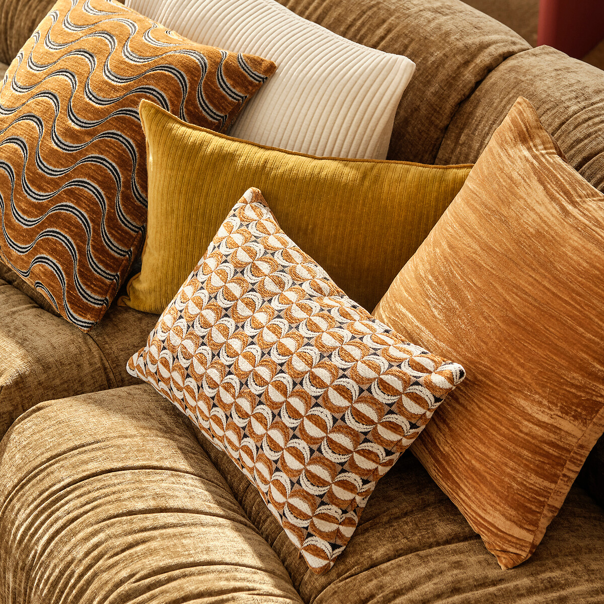 Housse de coussin rectangulaire, en velours chenille, VILNIA bronze, LA REDOUTE INTERIEURS