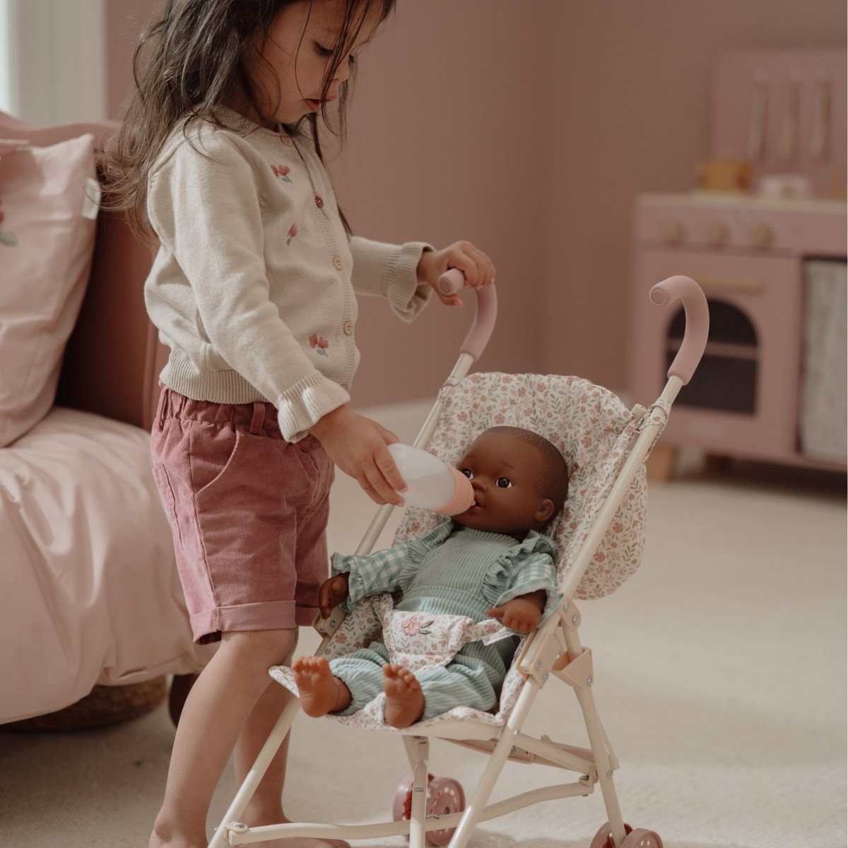 Poussette pour poupée rose, LITTLE DUTCH
