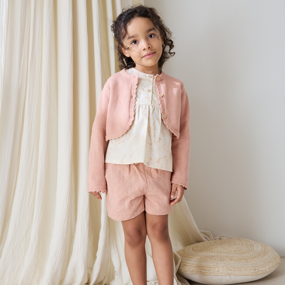 Gilet enfant en tricot Poésie d'été rose, PETIT BEGUIN