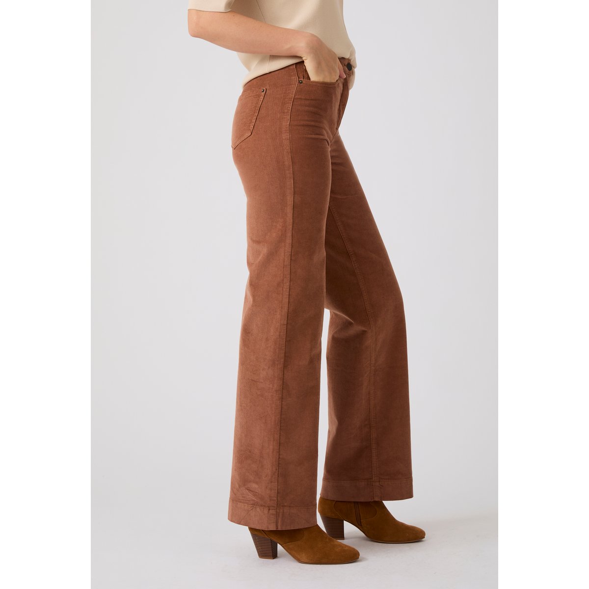 Pantalon large velours Perfect Fit marron, DAMART