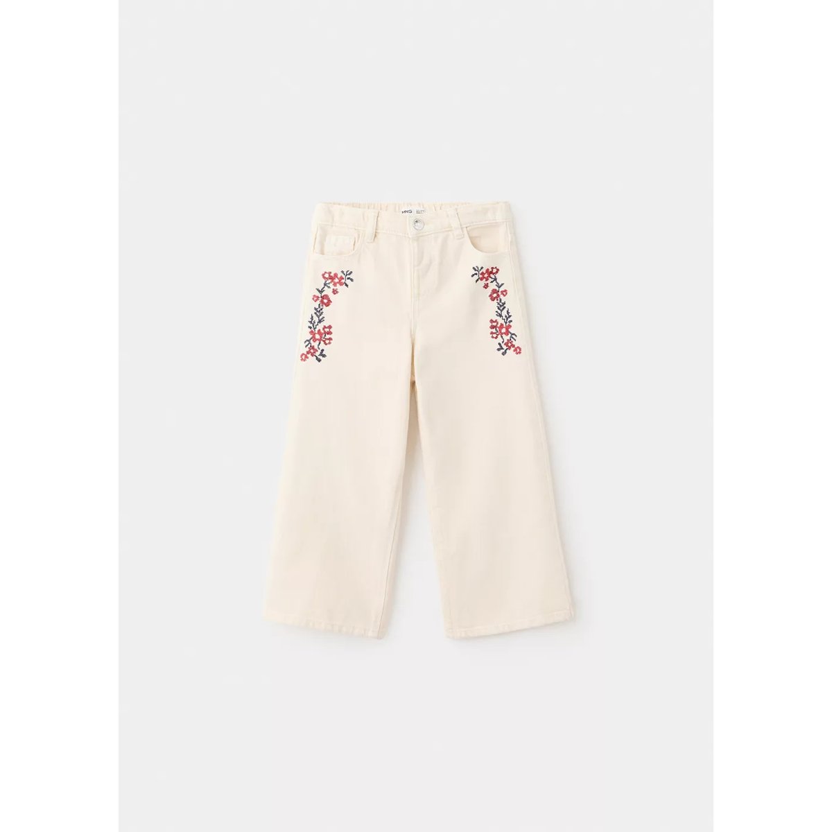 Jean droit avec motif floral brodé écru, MANGO BABY