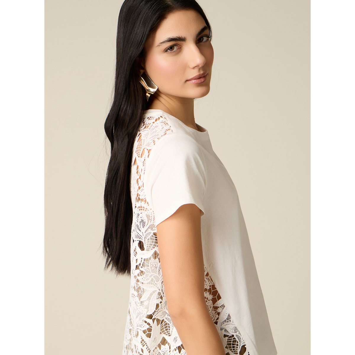 T-shirt avec dos en dentelle blanc, OLTRE