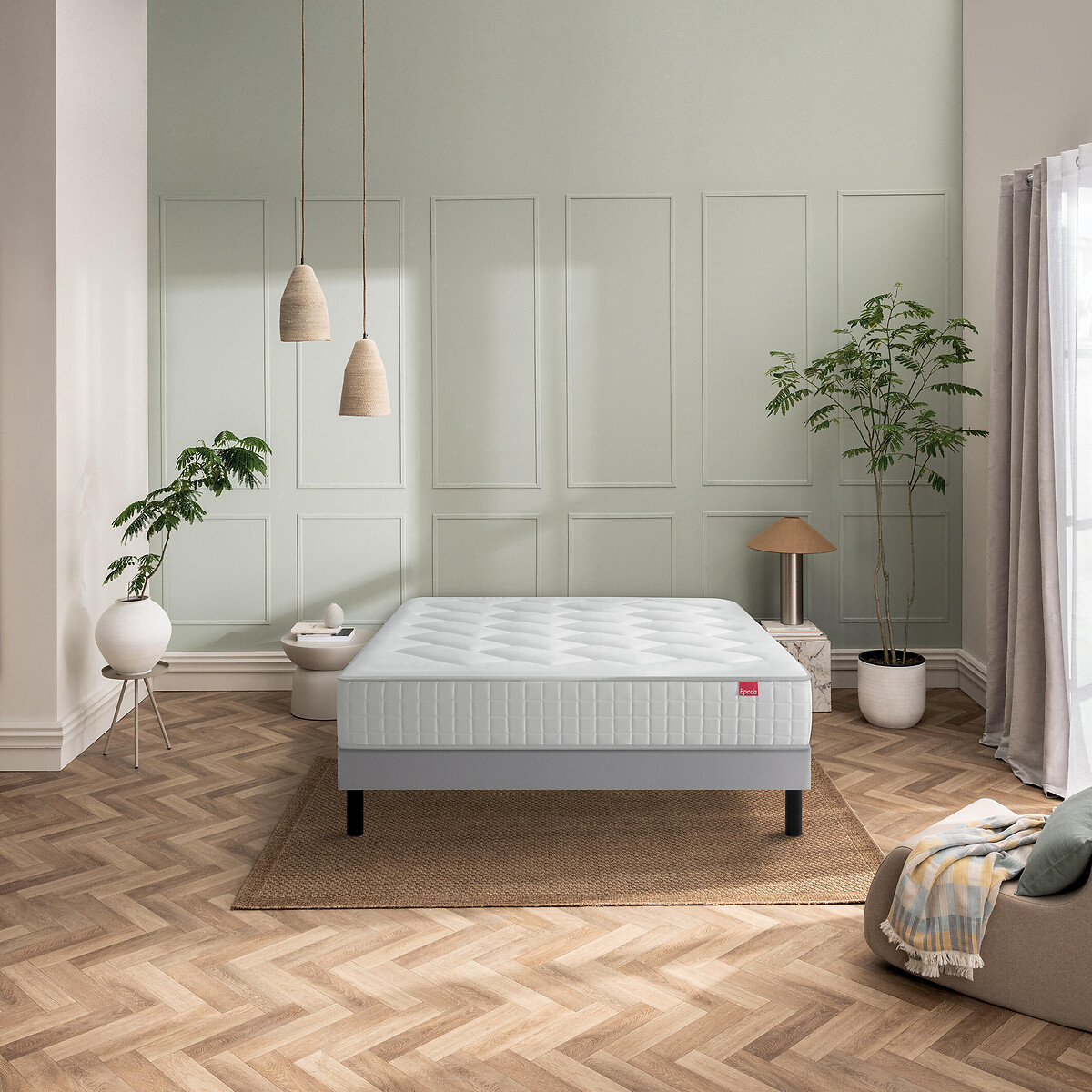 Ensemble matelas 620 ressorts l'Authentique + sommier tapissier gris souris, EPEDA