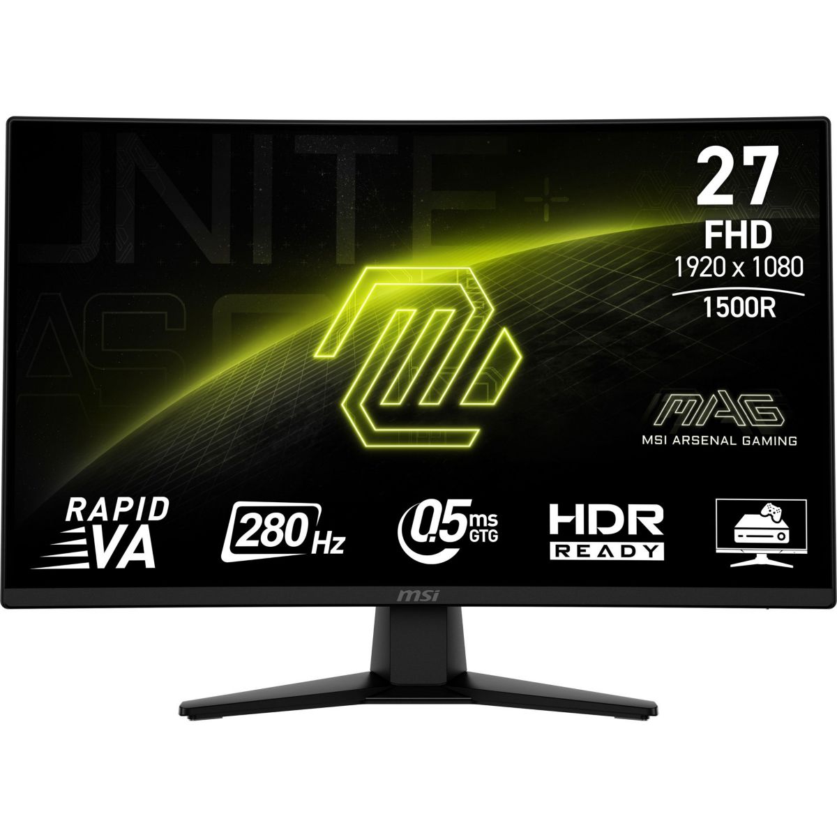 Ecran PC Gamer MAG 274CXF 27" Incurvé 1500R Full HD 280Hz Fast VA HDR10 Adaptive-Sync couleur unique, MSI