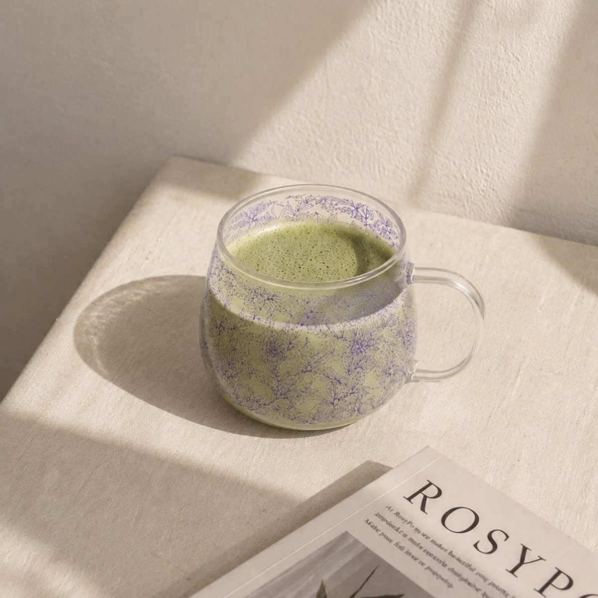Mug fleuri en verre avec couvercle, LATTE LOVERS transparent, ARTIME