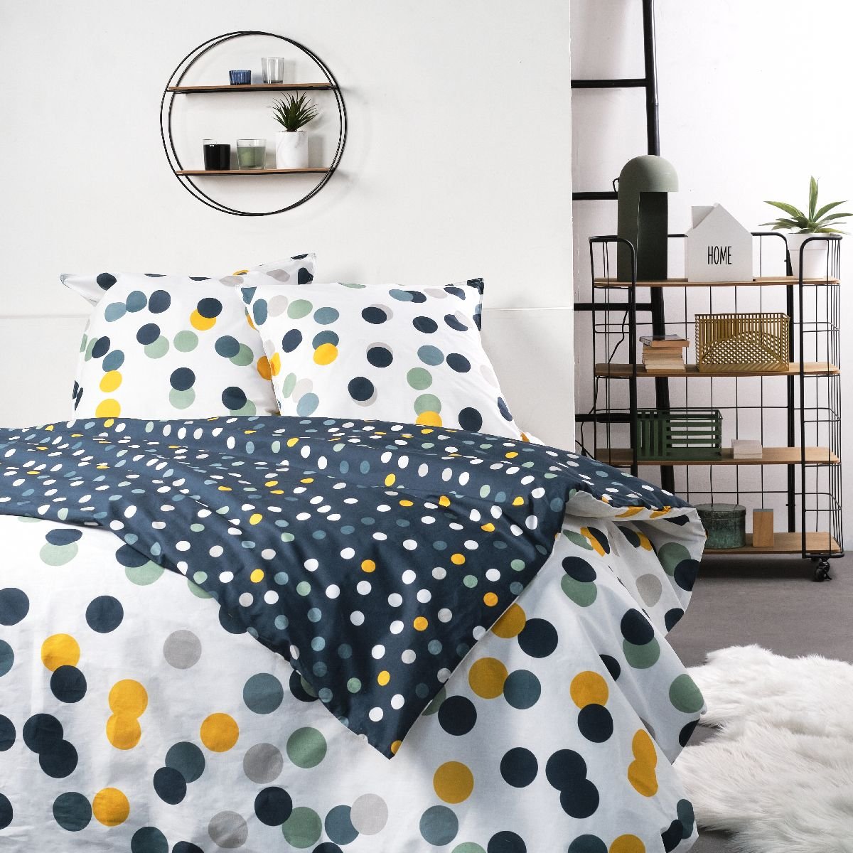 Parure de lit imprimé Pois coton SUNSHINE SARA blanc, TODAY