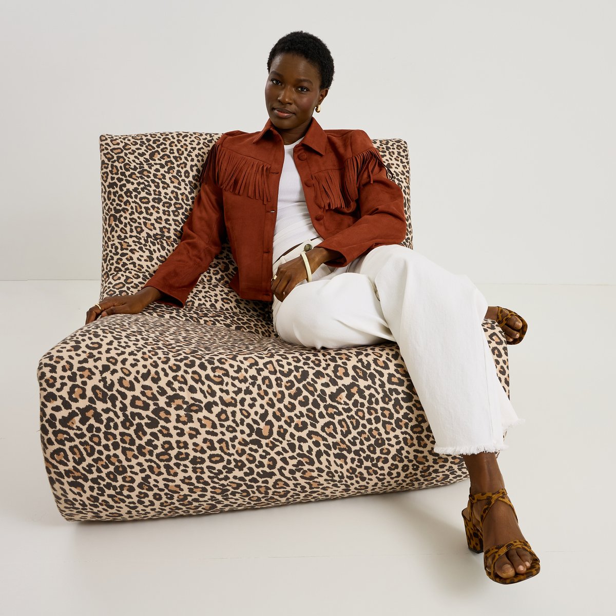 Veste courte en suédine à franges orange bordeaux, GRAIN DE MALICE