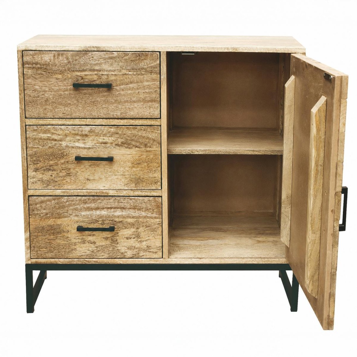 Petit buffet bois de manguier 1 porte 3 tiroirs BRIX bois naturel, PIER IMPORT