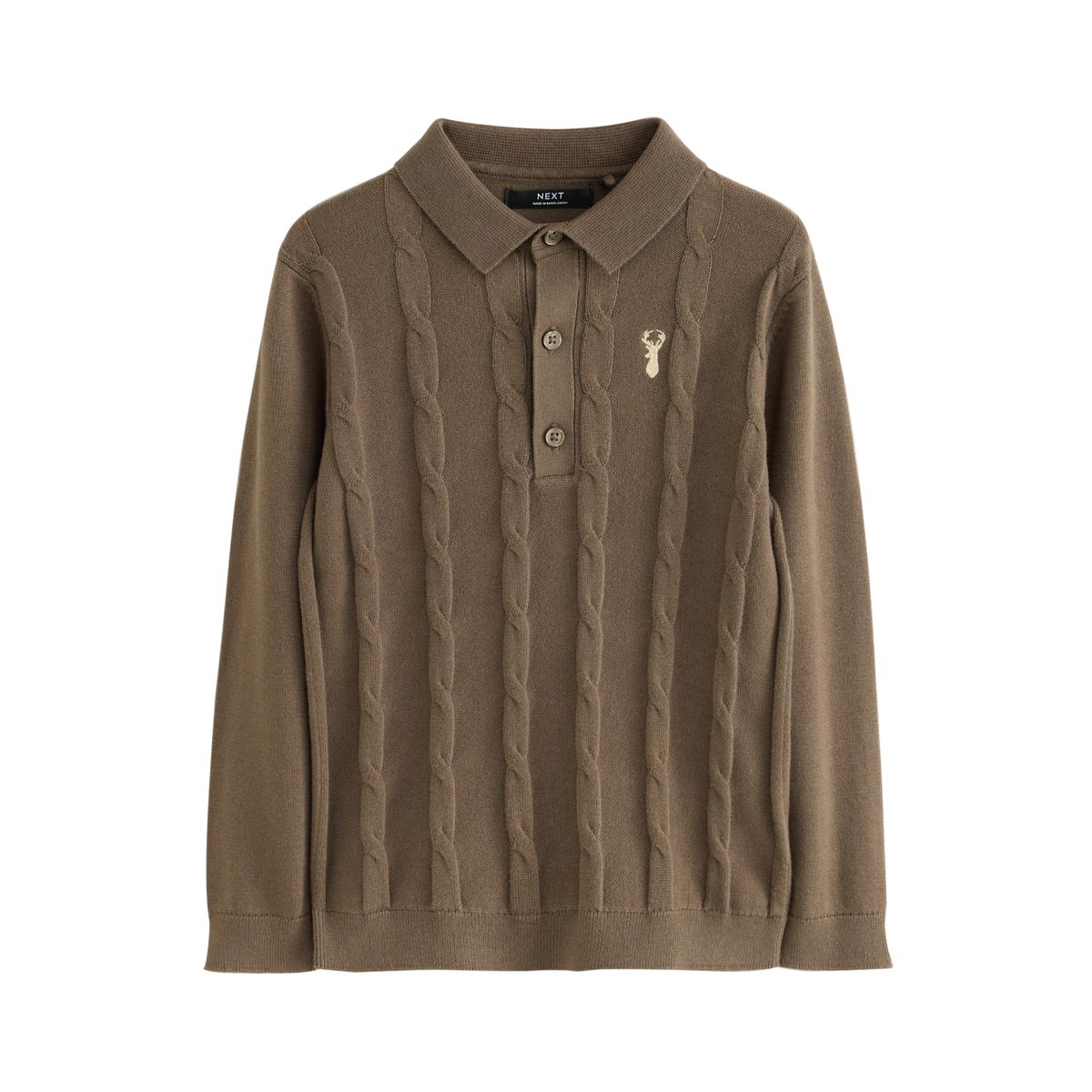 Polo en maille torsadée à motif cerf marron/kaki, NEXT
