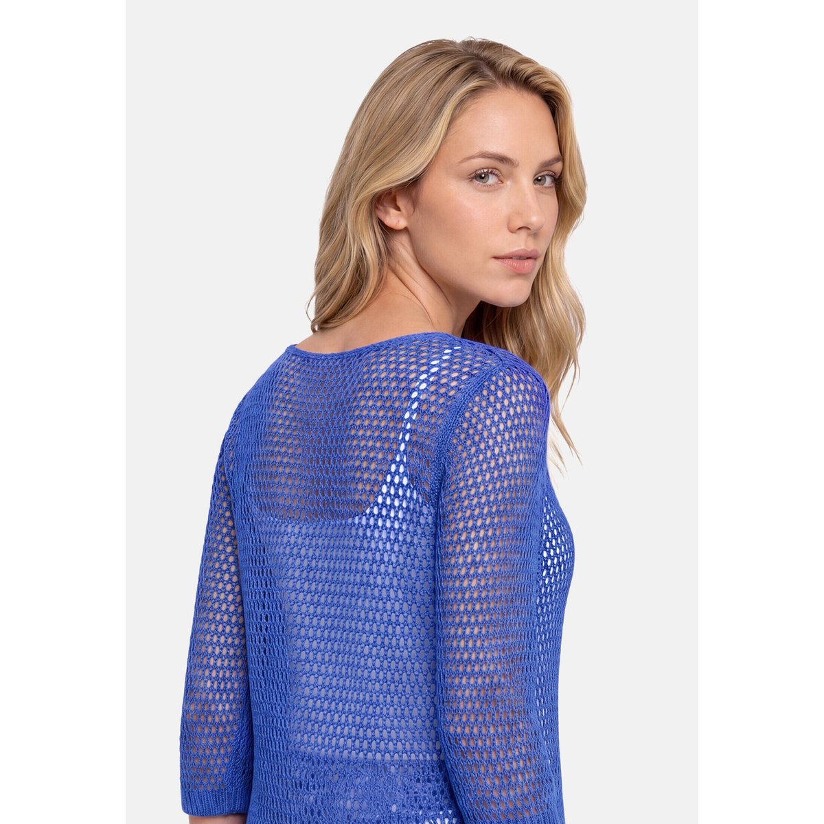 Pull-over en maille ajourée à manches 3/4 adria blue, BETTY BARCLAY
