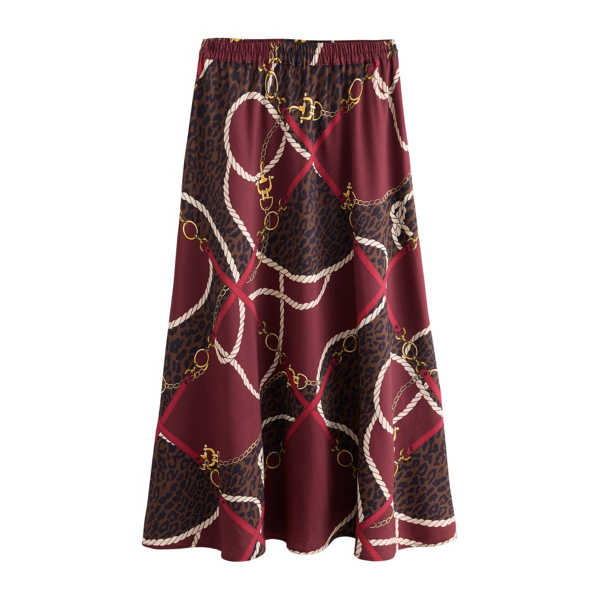 Jupe mi-longue en satin mat impression rouge bordeaux, NEXT