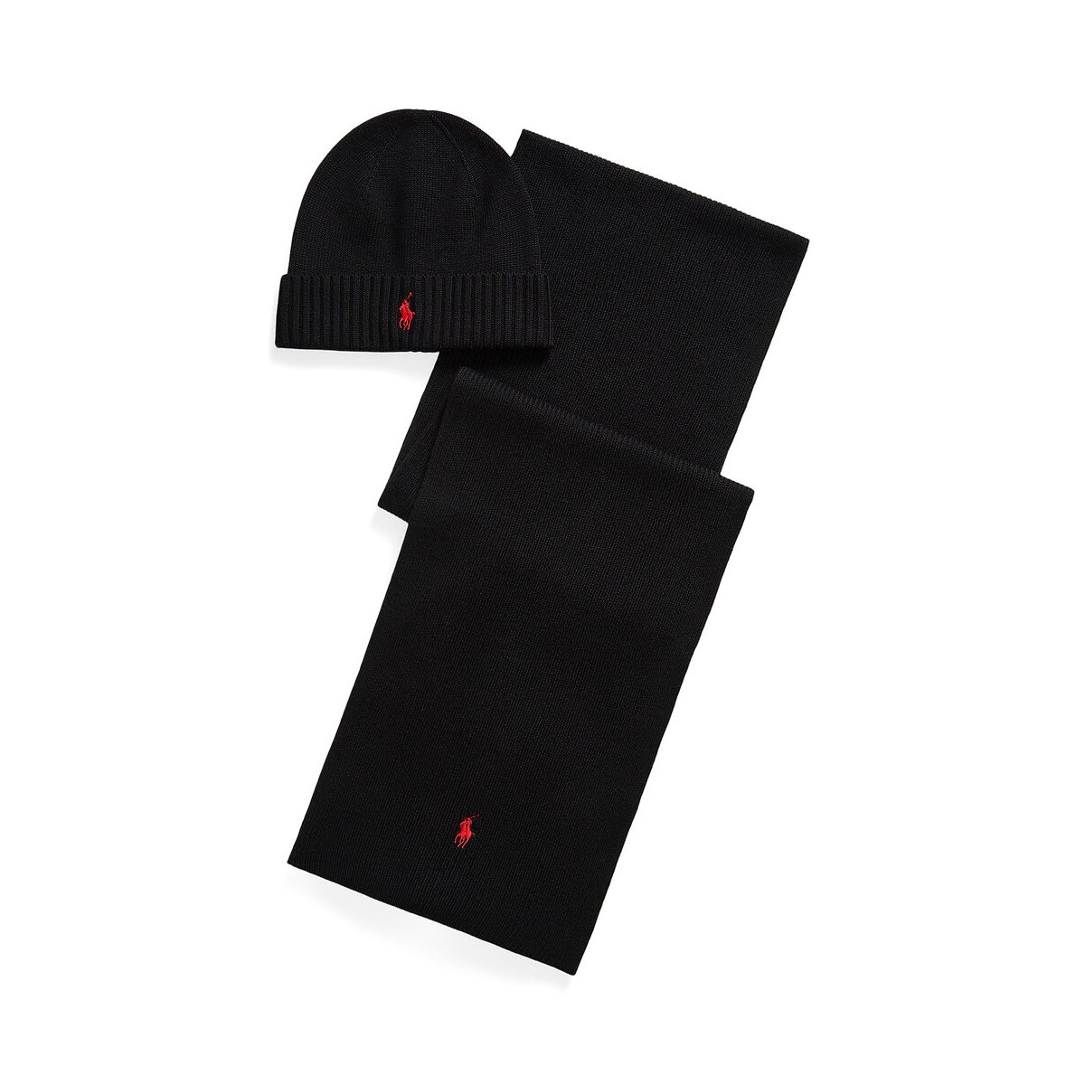 Cofanetto regalo con berretto e sciarpa in lana merino nero , POLO RALPH LAUREN