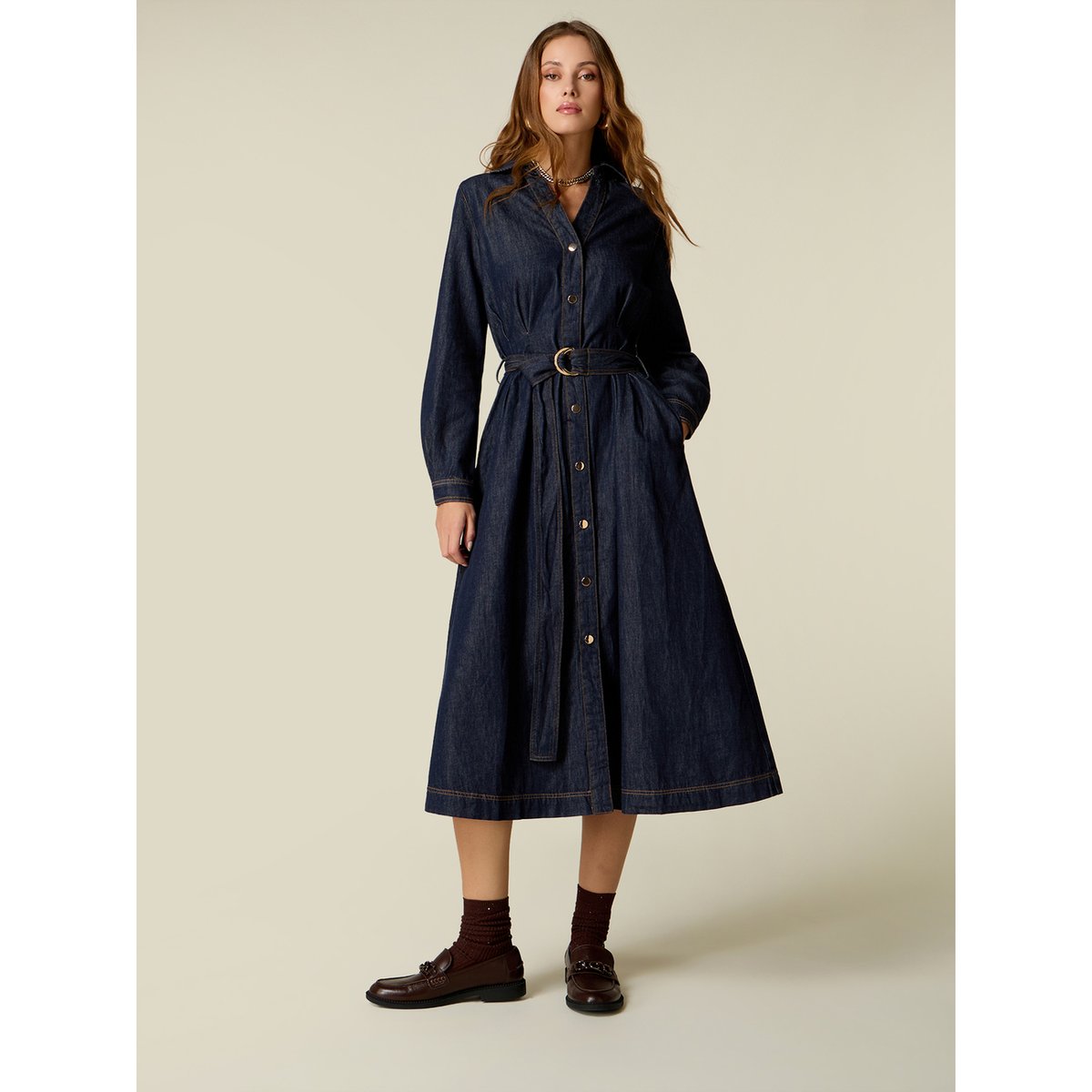 Robe chemisier avec ceinture bleu, OLTRE