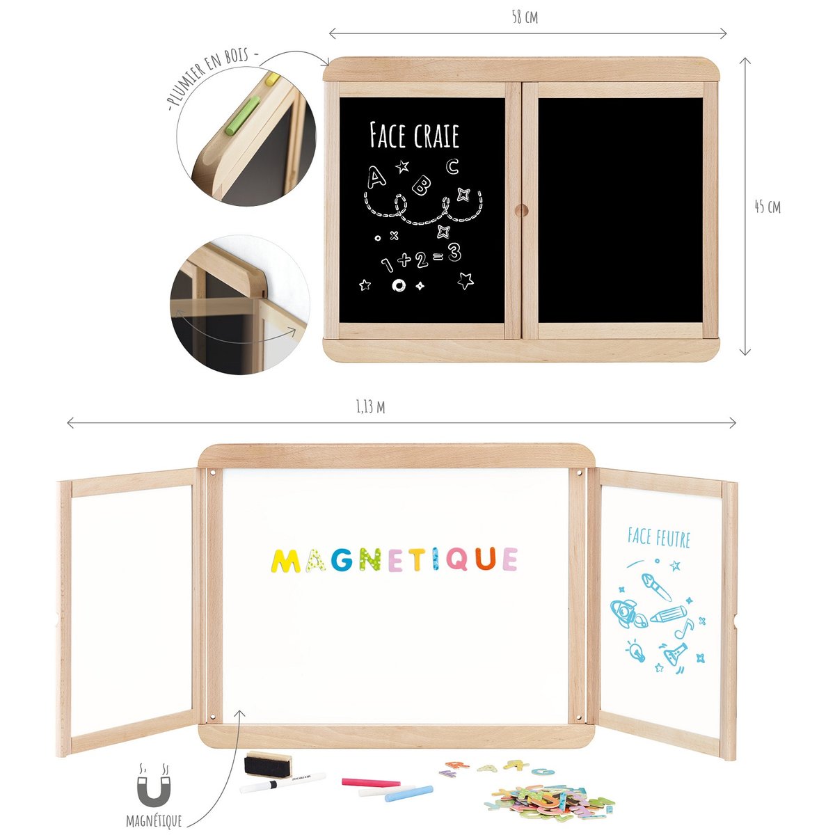 Tableau mural triptyque magnétique beige, JEUJURA