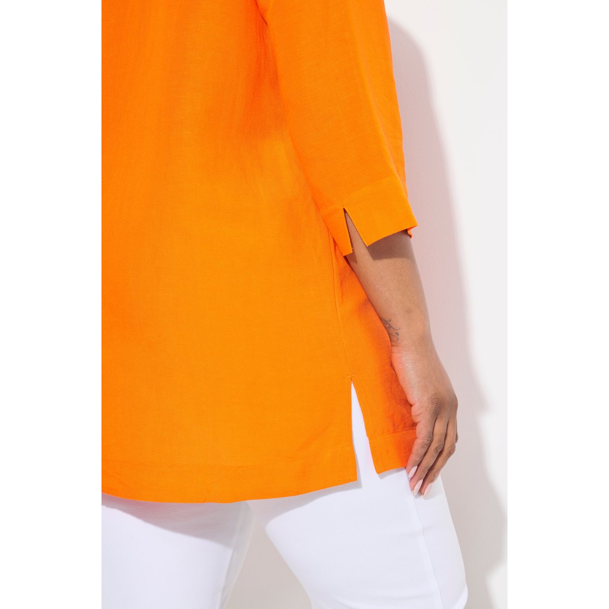 Tunique longue. Col chemise et manches 3/4. orange clair, ULLA POPKEN