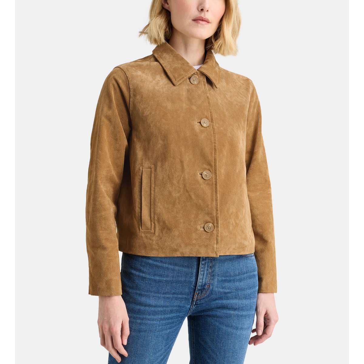 Blouson dakota daim droit court marron moyen, GALERIES LAFAYETTE