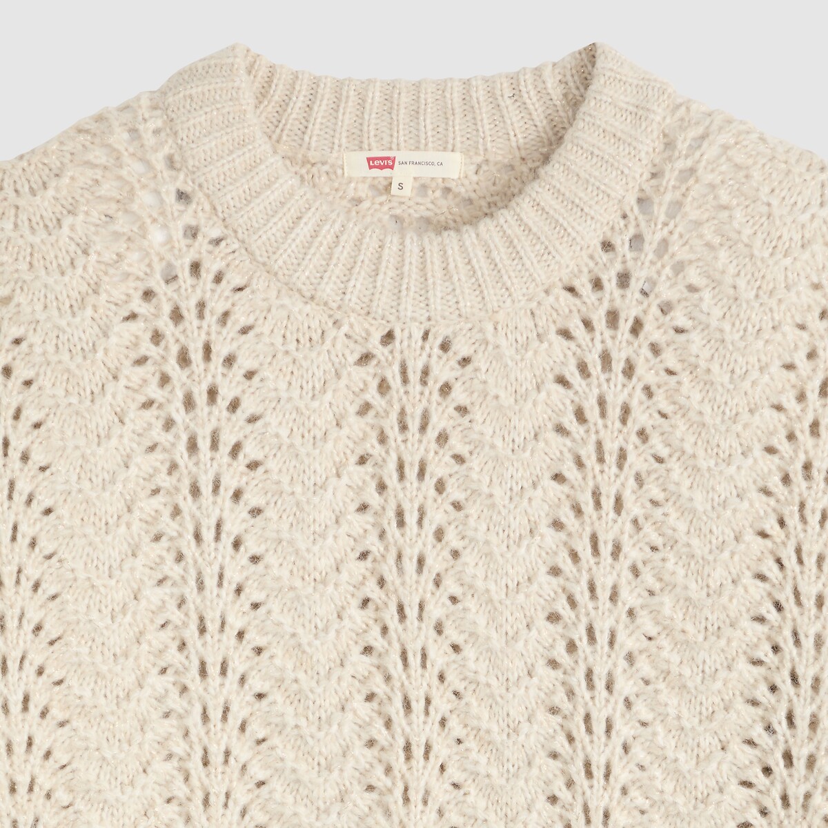Pull maille pointelle col rond ecru/doré, LEVI'S