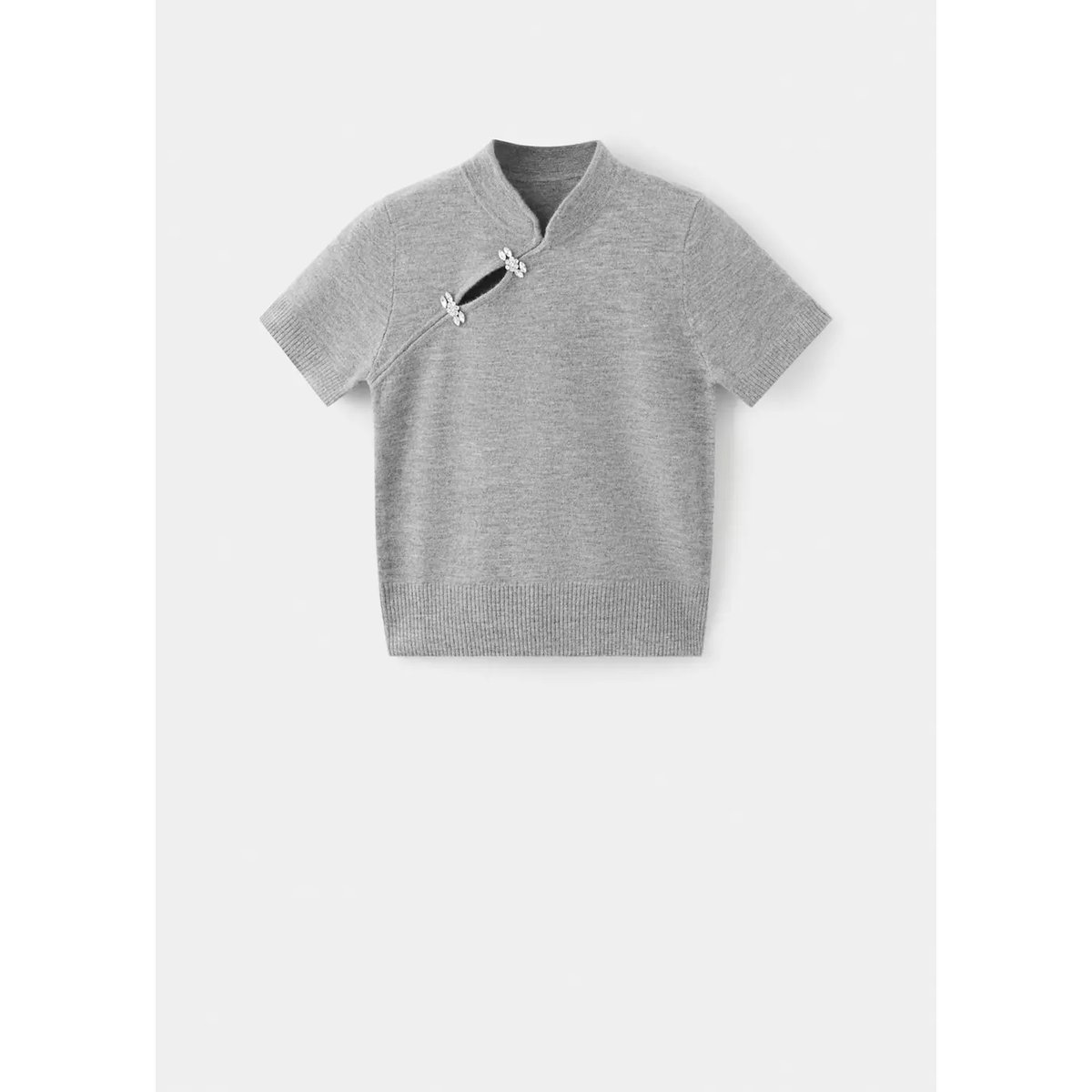 Pull-over manches courtes détail brillant gris chiné clair, MANGO