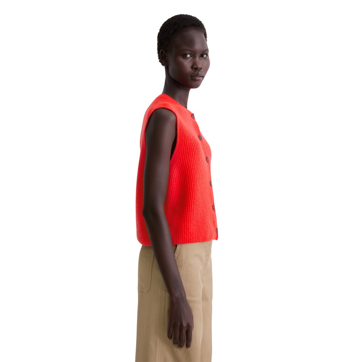 Gilet tricoté sans manches slim en doux mélange de laine mérinos rouge clair, MARC O'POLO