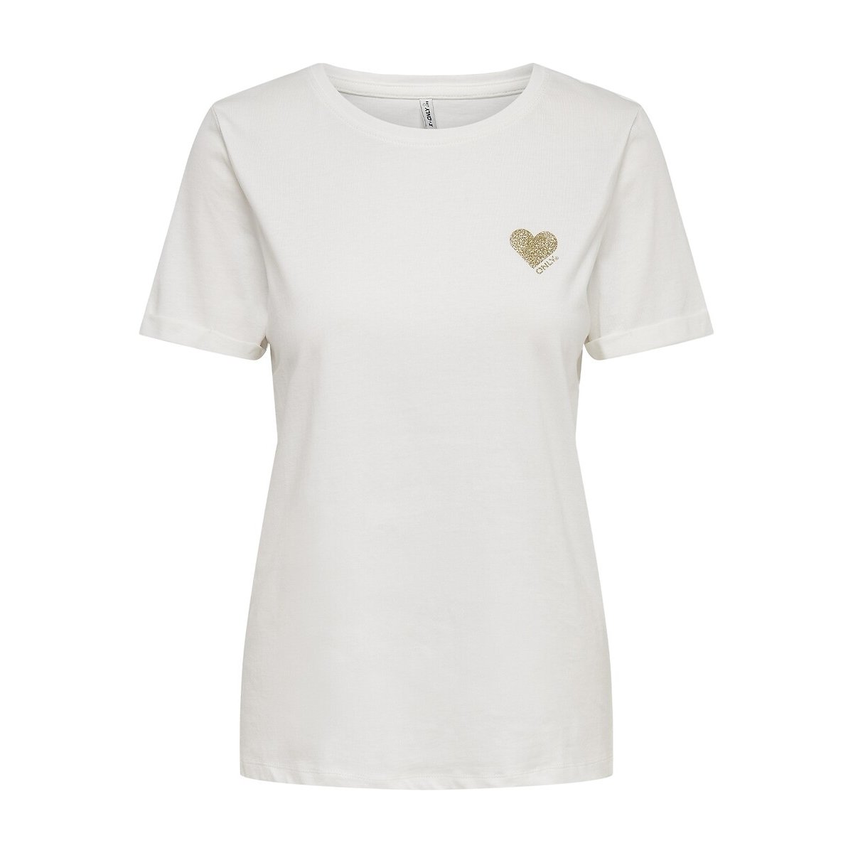T-shirt impression petit cœur devant ecru, ONLY