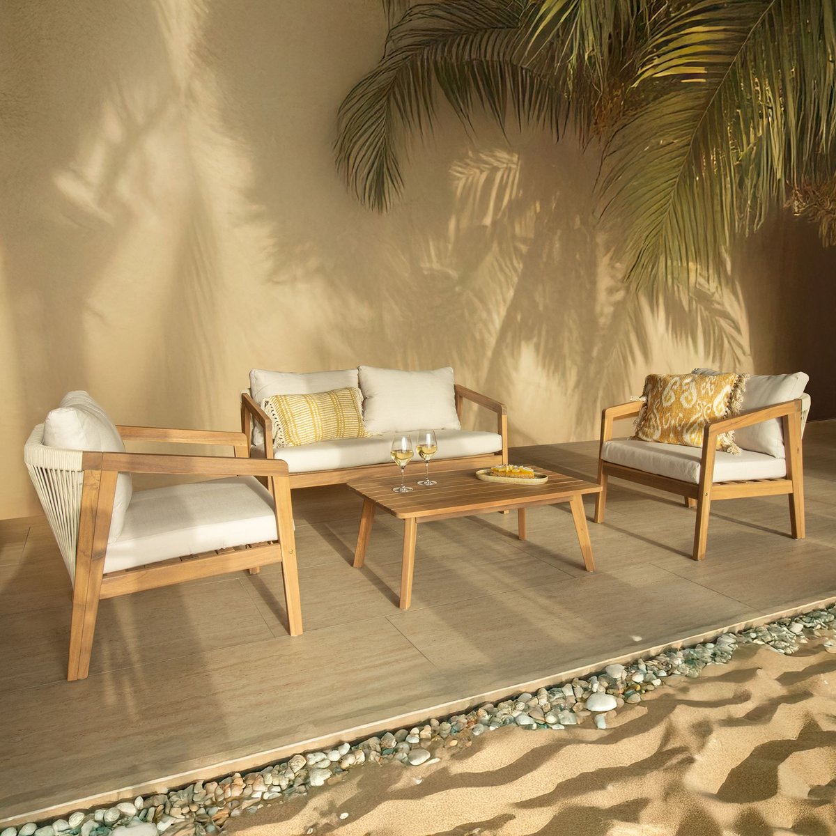 Salon de jardin 4 places en acacia, FIDJI bois d'acacia, NOW'S HOME