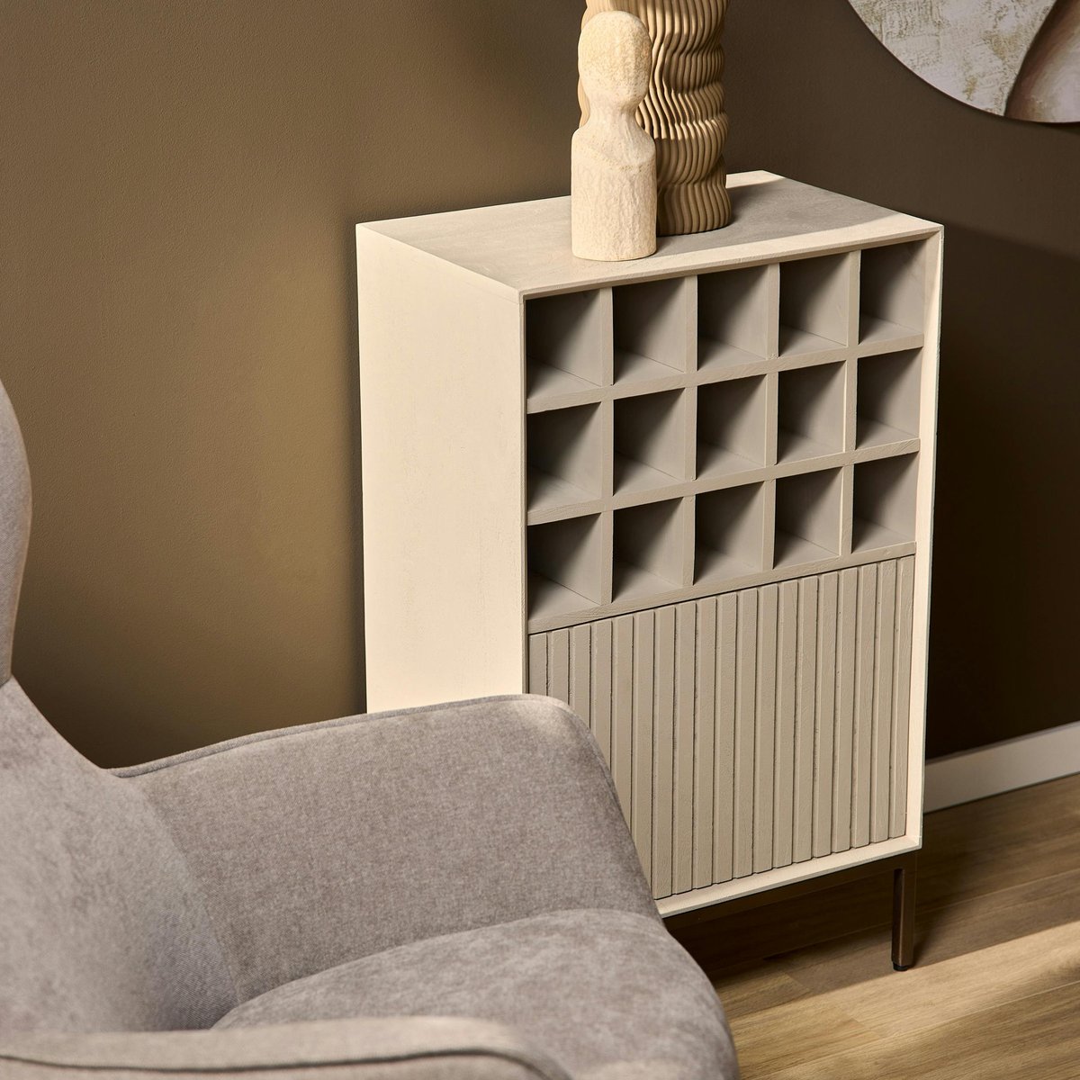 Minibar de salon en bois 1 porte CORTINA beige, PIER IMPORT