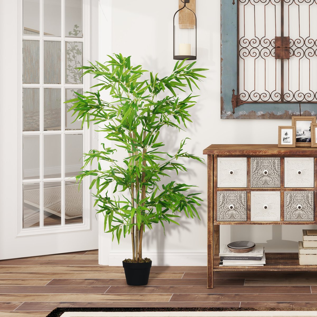 Bambou artificiel PE Vert vert, OUTSUNNY