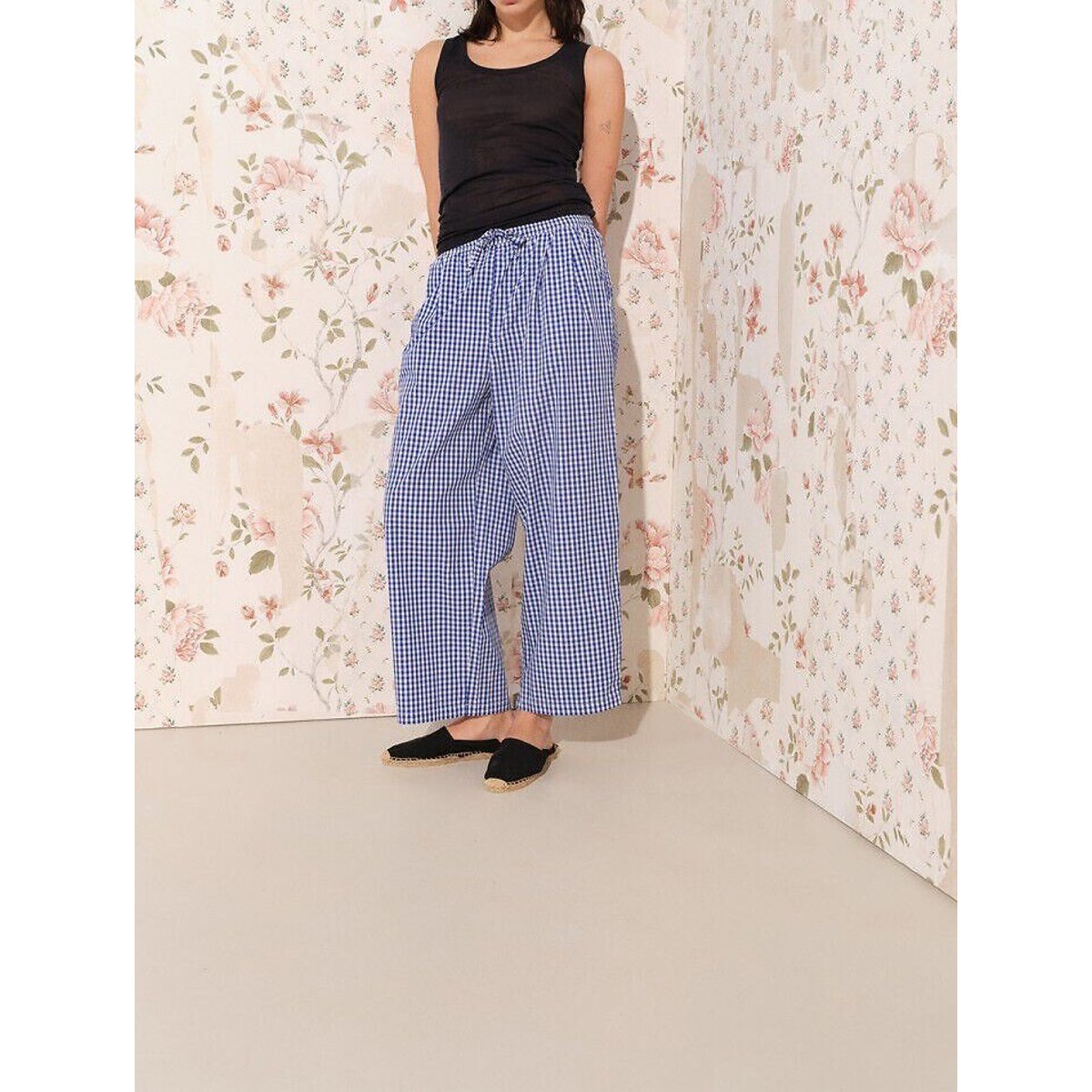 Pantaloni larghi in percalle, EKIROW vichy blu, AMERICAN VINTAGE