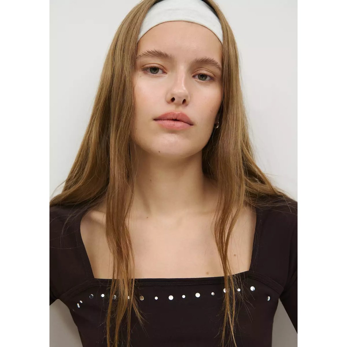 T-shirt détail clous marron, MANGO TEEN