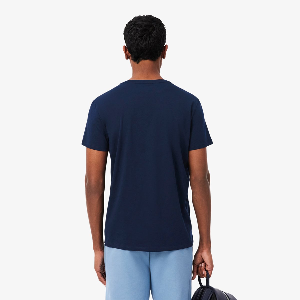 T-shirt coton Pima léger col V bleu-166, LACOSTE