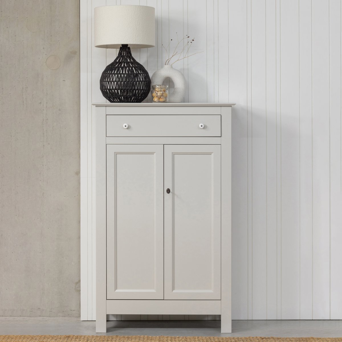 Armoire 2 portes et 1 tiroirs en pin EVA beige, WOOOD
