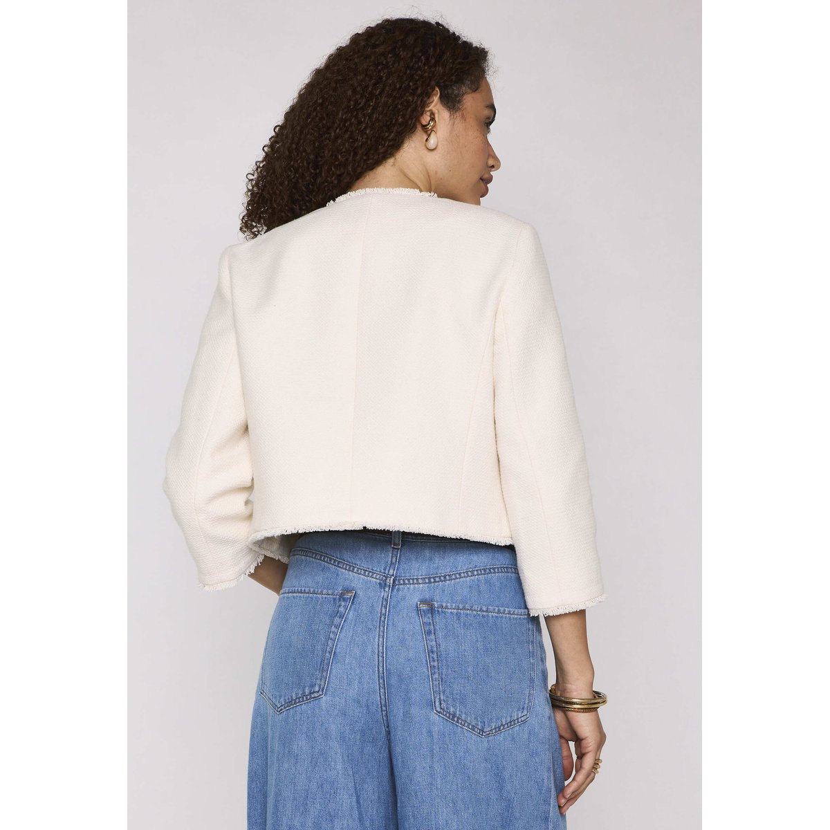 Veste à manches 3/4 tweed en coton mélangé VALIE ecru, Maison 123