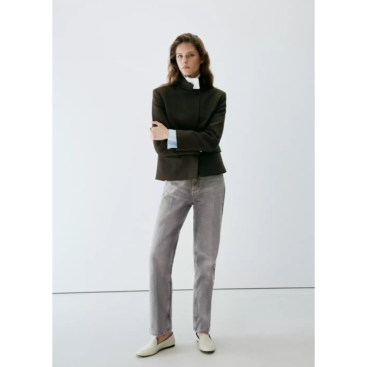 Jean taille haute gris denim, MANGO